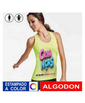 camiseta brend tirantes algodon mujer y niña estampada a color